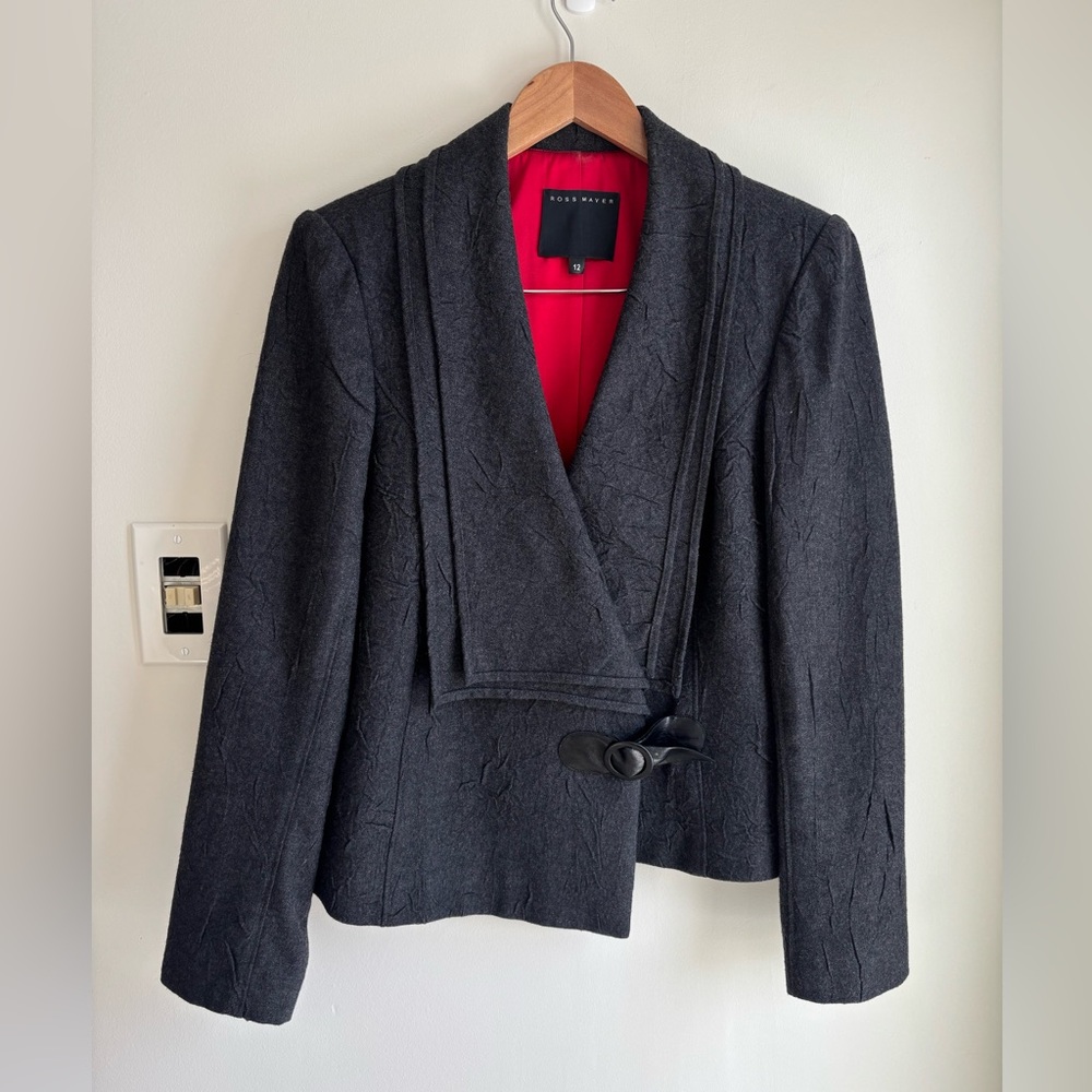 ROSS MAYER Dark Grey Wool Crinkle Look Blazer Size 12